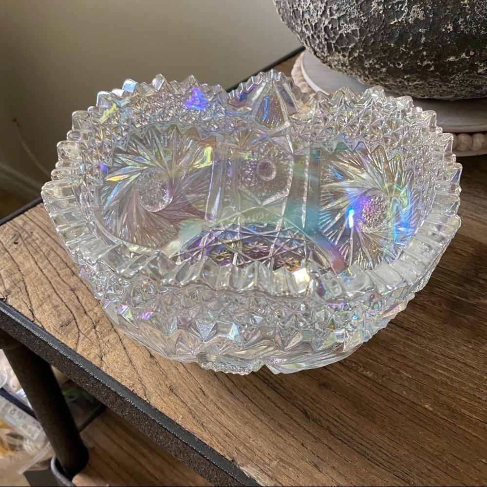Vintage L.E. Smith Iridescent Comet In The Stars Glass Bowl
